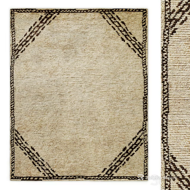 Square Rug With Neutral Beige Surface And Black Geometric Border Woven Pattern 3d model