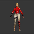 3D Female Character With Red Top Beige Pants Knee Pads And Blonde Hair In Standing Pose