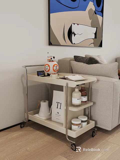 Living Room Side Trolley Featuring BB8 Droid Books And Bottles 3d model 
