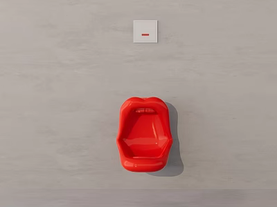 Red Urinal With Modern Design Mounted On Gray Wall And White Flush Button 3d model