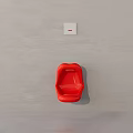 Red Urinal With Modern Design Mounted On Gray Wall And White Flush Button