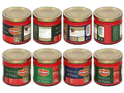 Del Monte Assorted Jam Jars With Different Flavors 350g Red And Green Labels 3d model