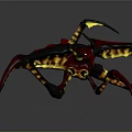Fantasy Spider Like Creature With Red Black Body And Yellow Striped Legs
