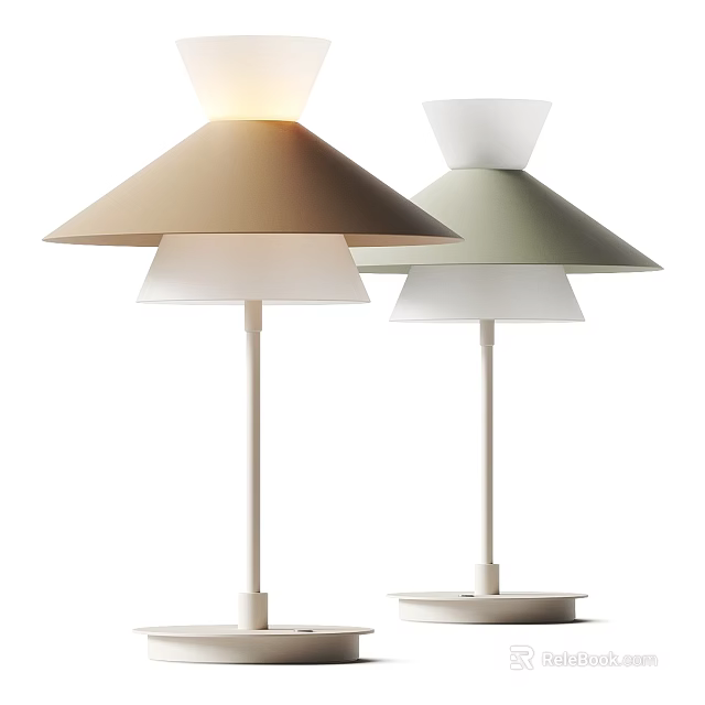 Two Modern Table Lamps With Layered Shades In Neutral Colors And Sleek Bases 3d model 