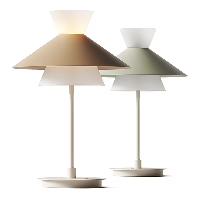 Two Modern Table Lamps With Layered Shades In Neutral Colors And Sleek Bases 3d model