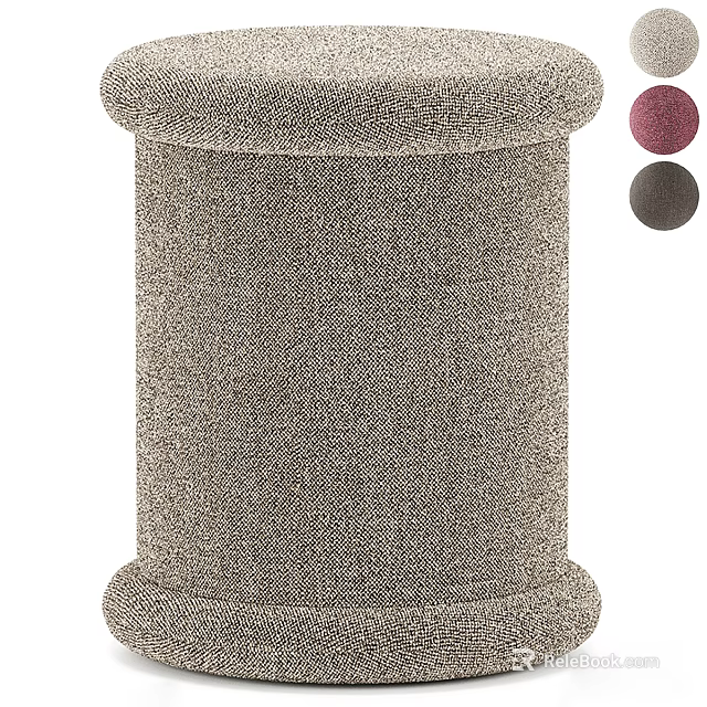 Cylindrical Woven Ottoman With Beige Texture And Pink Dark Gray Options 3d model 