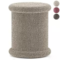 Cylindrical Woven Ottoman With Beige Texture And Pink Dark Gray Options