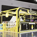 Devil Phone Booth Design With Yellow Black Frame And Product Display Racks 3d model