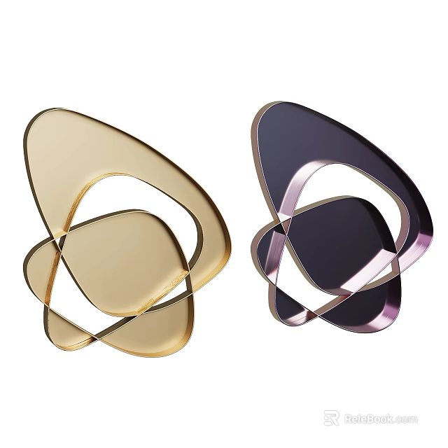 Modern Abstract Geometric Wall Decor Two Gold Purple Metallic Intertwined Art Pieces 3d model 