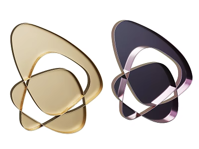 Modern Abstract Geometric Wall Decor Two Gold Purple Metallic Intertwined Art Pieces 3d model