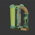 Steampunk Mechanical Ornament With Brass Structure Transparent Cylinder Leather Wrapped Section And Carved Wooden Base