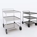 Silver And Black Metal Utility Carts With Multiple Shelves And Wheels 3d model