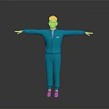 Man In Green Tracksuit Standing With Arms Outstretched On Gray Background