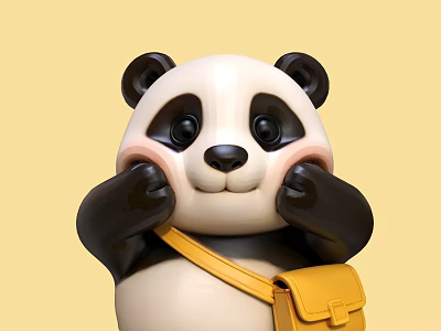 Cute 3D Cartoon Panda Animal Wall Decor with Yellow Bag 3d model