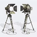 Vintage Spotlights On Tripod Stands With Rustic Metal Design And Classic Style