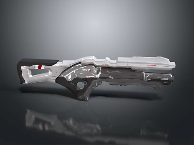 Futuristic Gun 3D Model With Silver Black Streamlined Design And Metallic Texture 3d model