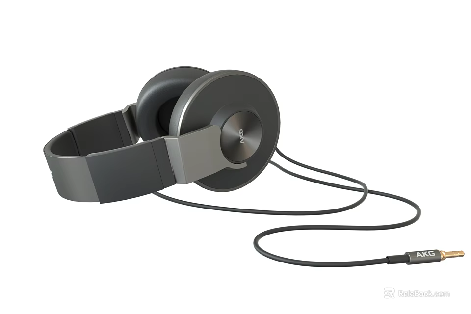 Over Ear Wired Headphones With Sleek Design And Audio Cable 3d model 