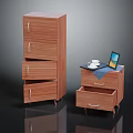 Wooden Cabinets With Drawers High And Low Units Featuring Laptop Cup And Plate