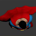 Male Superhero in Blue Costume with Red S Symbol Red Cape and Boots Standing on Gray Background