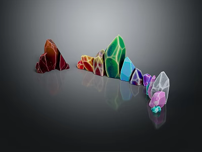 Colorful Crystal Structures In Curved Arrangement With Vibrant Hues And Glossy Reflections 3d model