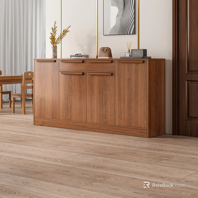 Modern Wooden Shoe Cabinet With Drawers Doors And Decorative Items On Top 3d model 