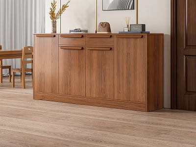Modern Wooden Shoe Cabinet With Drawers Doors And Decorative Items On Top 3d model