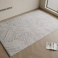 Light Gray Square Rug With Geometric Patterns On Wooden Floor Space 3d model