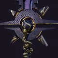 The image focuses on ornate sword hilts without any animal elements so a title with animal as the main subject cannot be generated based on the provided picture.