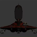 Futuristic Spaceship With Red And Black Camouflage Transparent Cockpit And Sleek Aerodynamic Design