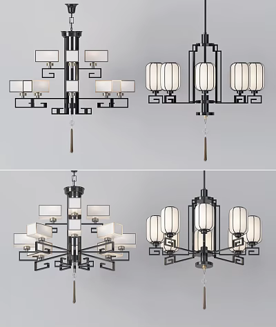 New Chinese Chandelier Multi-head Chandelier Combination 3d model