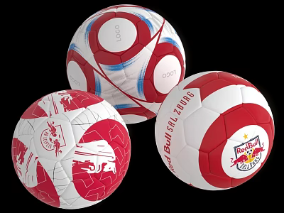 Red And White Soccer Balls With Logo Patterns And Sports Equipment Design 3d model