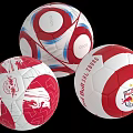 Red And White Soccer Balls With Logo Patterns And Sports Equipment Design