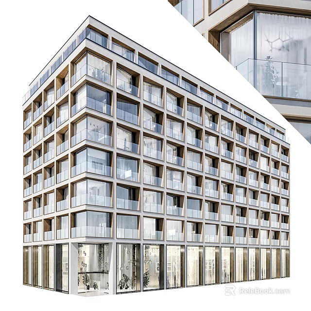 Modern Residential Building with Glass Windows Balconies and Contemporary Facade Design 3d model 