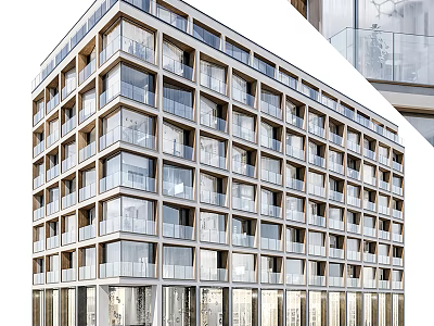 Modern Residential Building with Glass Windows Balconies and Contemporary Facade Design 3d model