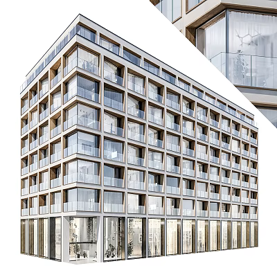 Modern Residential Building with Glass Windows Balconies and Contemporary Facade Design 3d model