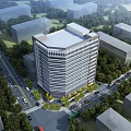 Aerial Planning View of Modern High-Rise Building with Surrounding Roads and Green Belts