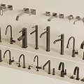 Different Modern Faucet Styles Displayed On White Shelves For Bathroom And Kitchen