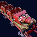 Thrilling Red Roller Coaster Amusement Park Ride With Multiple Cars On Track