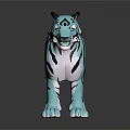 Turquoise Tiger Character With Black Stripes In 3D Stylized Render Design