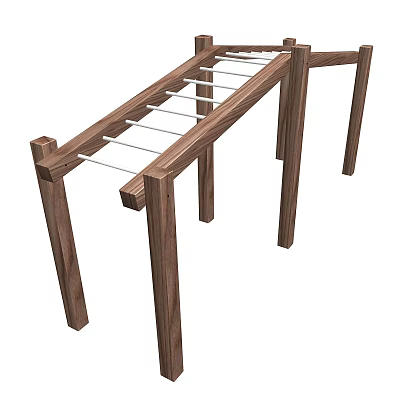 Wooden Play Equipment Structure Featuring Climbing Rungs And Sturdy Frame For Kids 3d model
