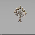 Vintage Metal Candelabra Featuring Intricate Scrollwork And Multiple Lit Candles
