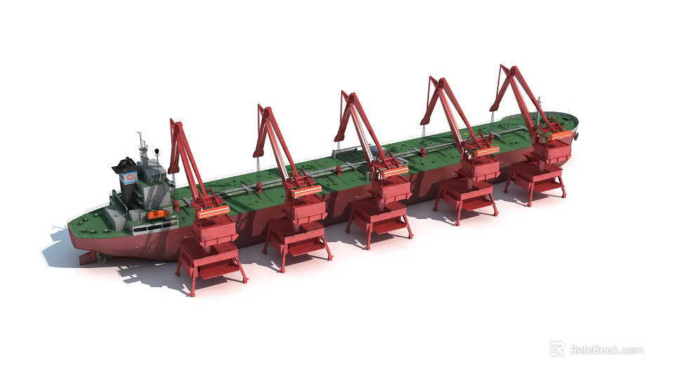 Red Industrial Marine Cranes Equipment System with Multiple Units Onboard Ship 3d model 