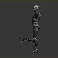 Futuristic Metallic Humanoid Robot With Mechanical Structure Standing Pose And Glowing Chest Accessory