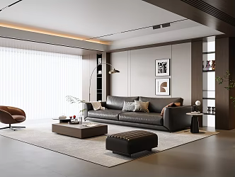 Modern Italian Home Living Room Horizontal Hall Italian Sofa Coffee Table Italian Bookcase Living Room without Main Lamp 3d model