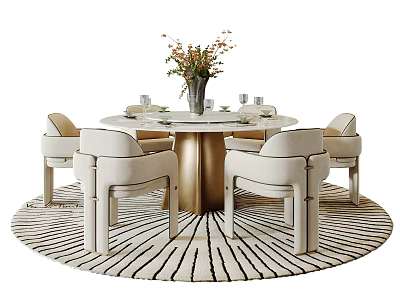 Modern Luxury Round Marble Dining Table And Upholstered Chairs Combination For Home Dining Area 3d model
