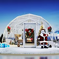 Festive Christmas Scene With Glass Dome Snowman Gift Boxes And Santa Claus Figure