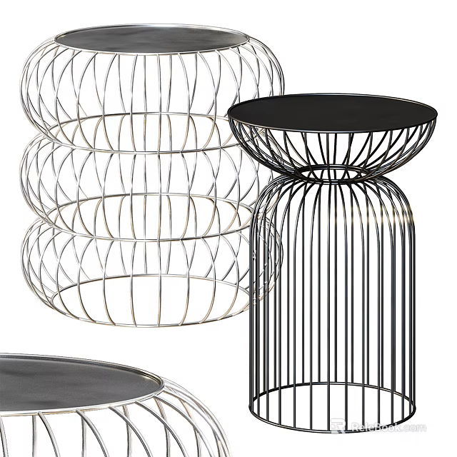 Modern Metal Wireframe Side Table With Black Silver Stylish Hollow Design 3d model 
