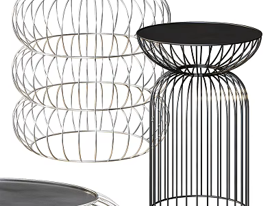 Modern Metal Wireframe Side Table With Black Silver Stylish Hollow Design 3d model