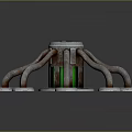 Futuristic Mechanical Equipment With Multiple Metal Arms Green Glowing Core And Supporting Feet