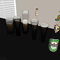 Different Beer Bottles And Glasses With Frothy Tops And Assorted Beer Colors On Black Table